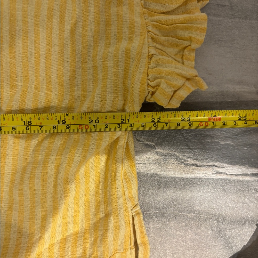 Joe Fresh x Jillian Harris Sunshine Ruffle Dress Linen Blend Yellow Striped - Picture 9 of 10